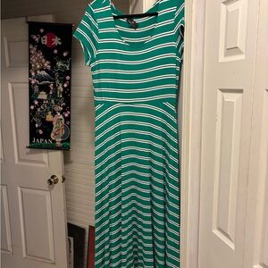 Ronni Nicole Teal and White Striped Maxi Dress